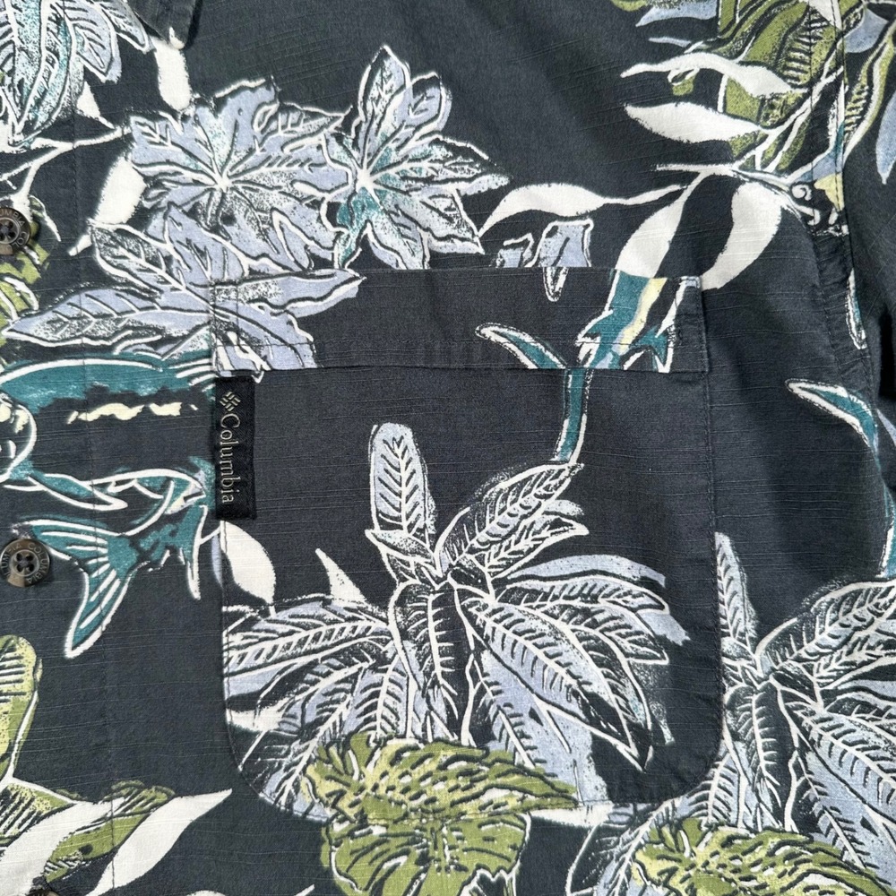 Vintage Columbia Button Down‎ Shirt Mens M Tropical Floral Hawaiian Dark Gray - Picture 6 of 11